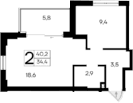 1-комн., 34.4 м²