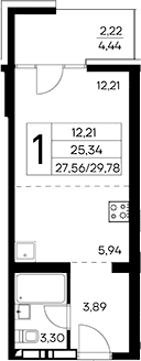 Студия, 27.56 м²