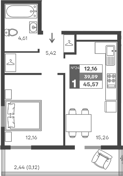 1-комн., 37.45 м²