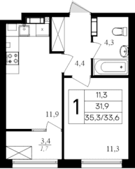 1-комн., 31.9 м²