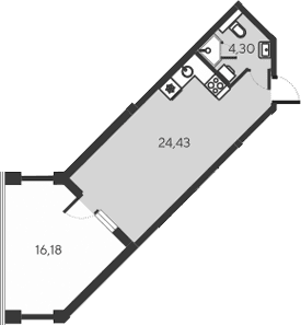 Студия, 28.73 м²