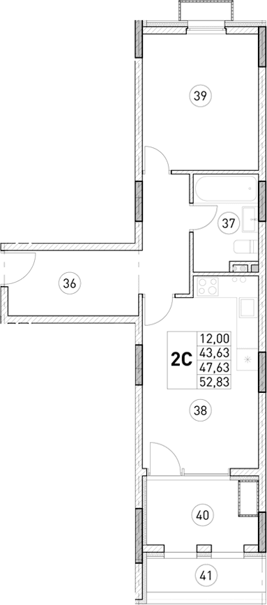 1-комн., 43.63 м²
