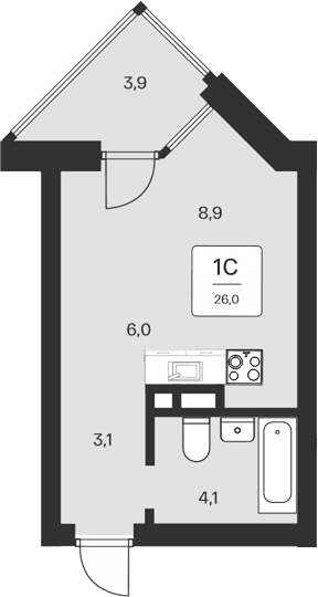 Студия, 22.1 м²