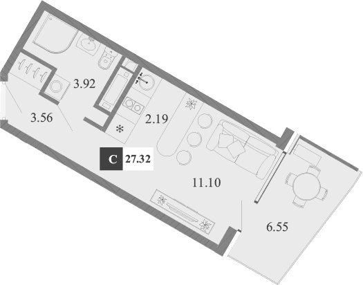 Студия, 20.77 м²