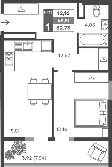 1-комн., 44.89 м²