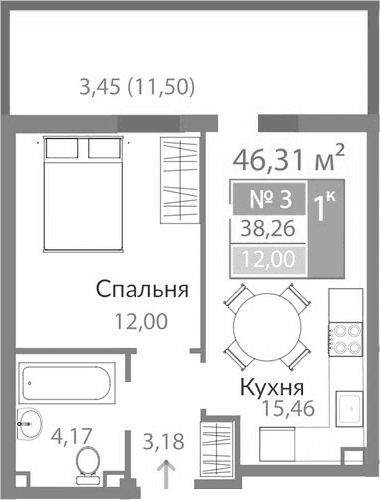 1-комн., 34.81 м²