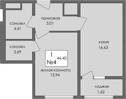 1-комн., 42.78 м²