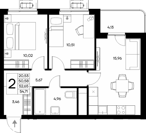 2-комн., 50.58 м²