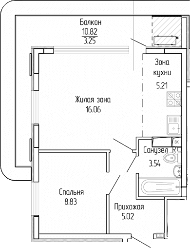 1-комн., 38.66 м²