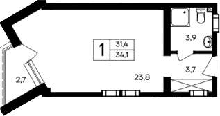 Студия, 31.4 м²