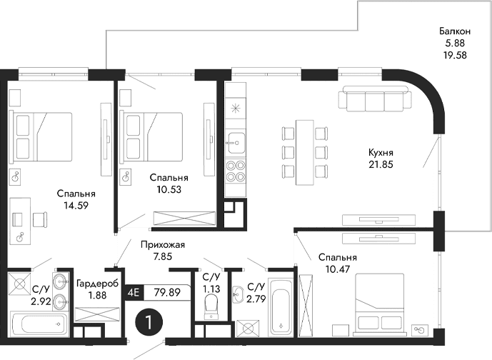 4-комн., 74.01 м²
