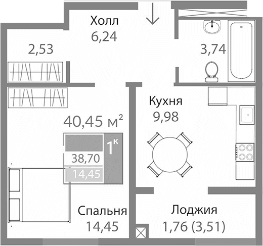 1-комн., 36.94 м²