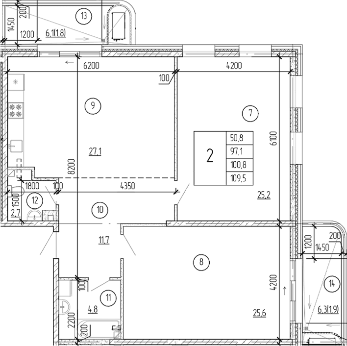 2-комн., 105.8 м²
