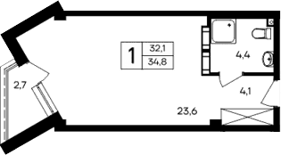 Студия, 32.1 м²