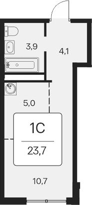 Студия, 23.7 м²