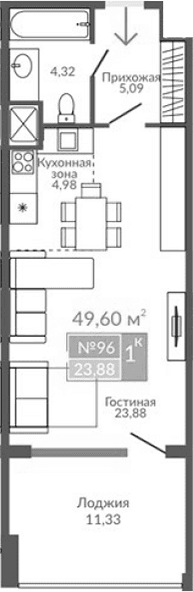 Студия, 38.27 м²