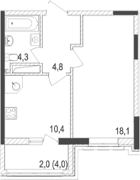 1-комн., 37.6 м²