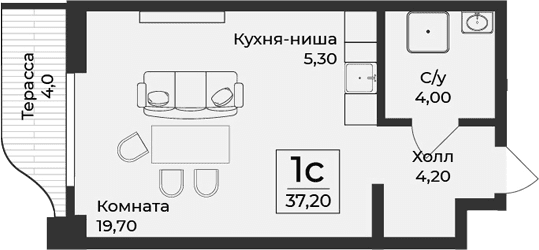 Студия, 33.1 м²