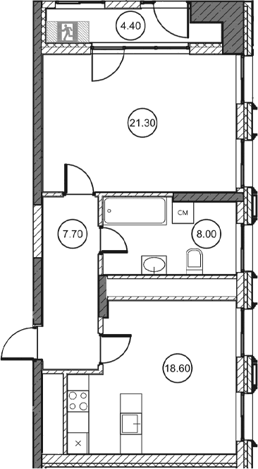 1-комн., 61.1 м²