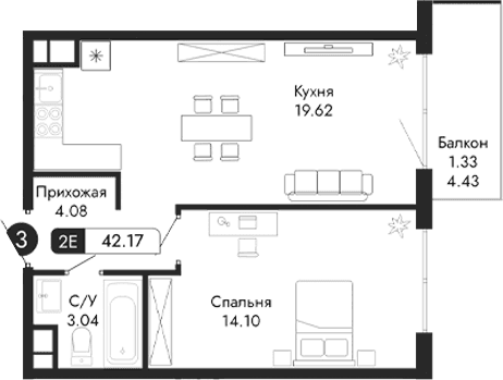 2-комн., 40.84 м²