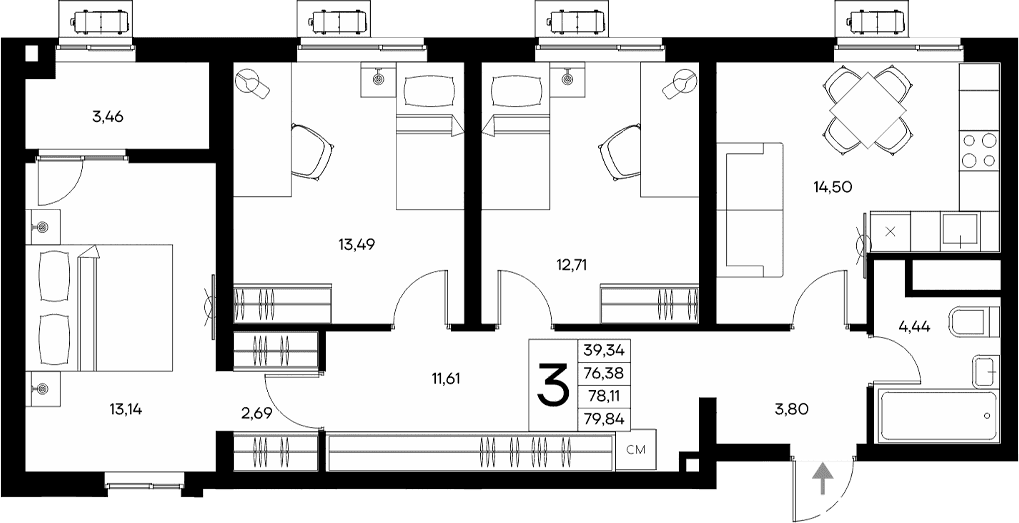 3-комн., 76.38 м²