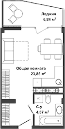 Студия, 28.42 м²