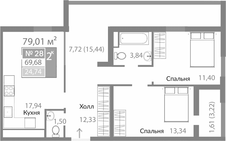 2-комн., 60.35 м²