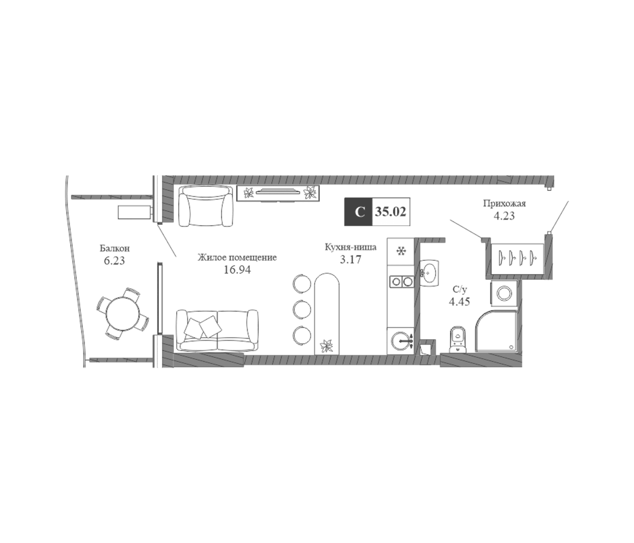 Студия, 28.79 м²