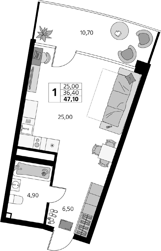 Студия, 36.4 м²