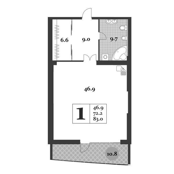 Студия, 72.2 м²