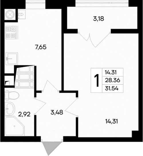 1-комн., 28.36 м²