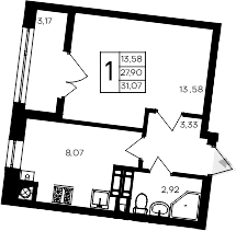 1-комн., 27.9 м²