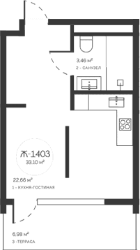 Студия, 26.12 м²
