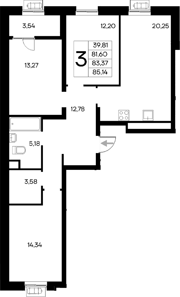 3-комн., 81.6 м²
