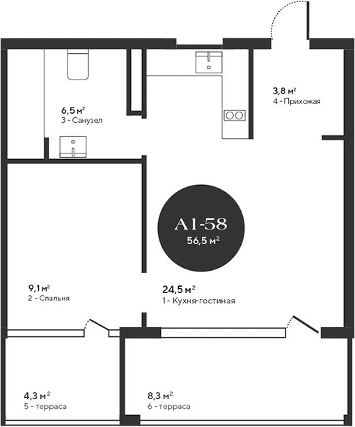 2-комн., 43.9 м²