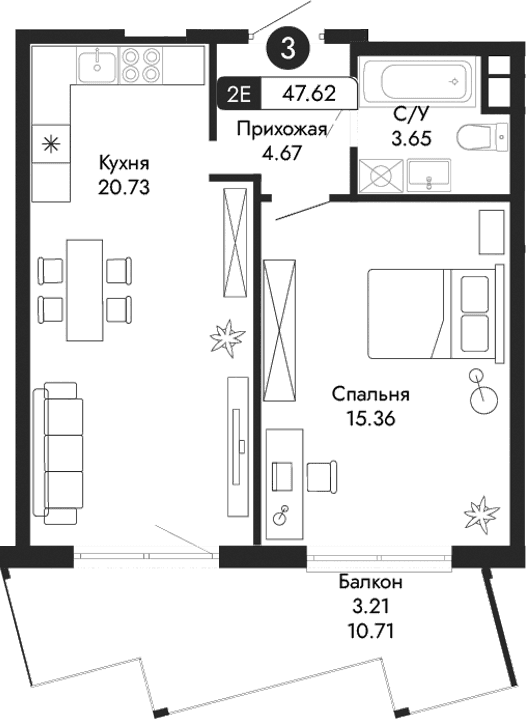 2-комн., 44.41 м²