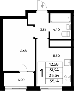 1-комн., 31.94 м²