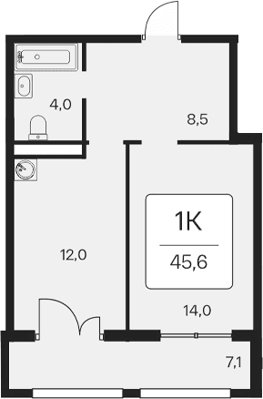 1-комн., 38.5 м²