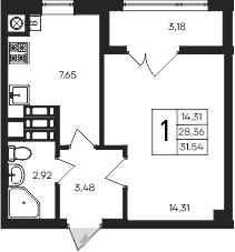 1-комн., 28.36 м²