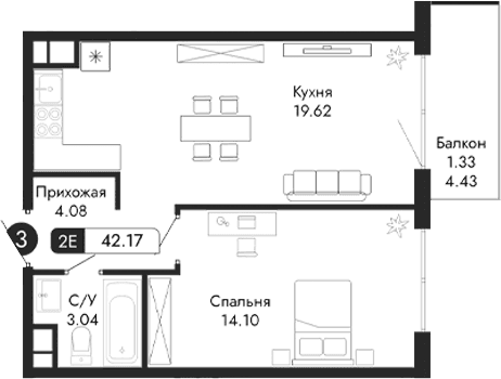2-комн., 40.84 м²