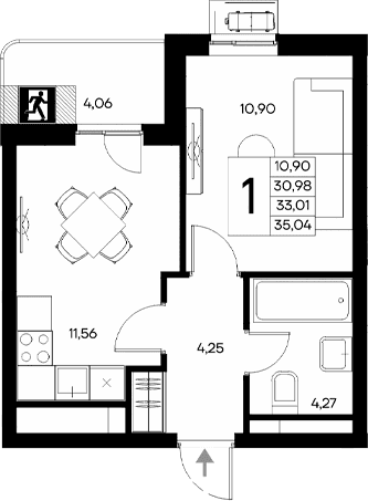 1-комн., 30.98 м²