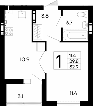 1-комн., 29.8 м²