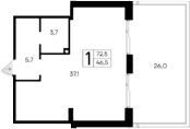 Студия, 46.5 м²
