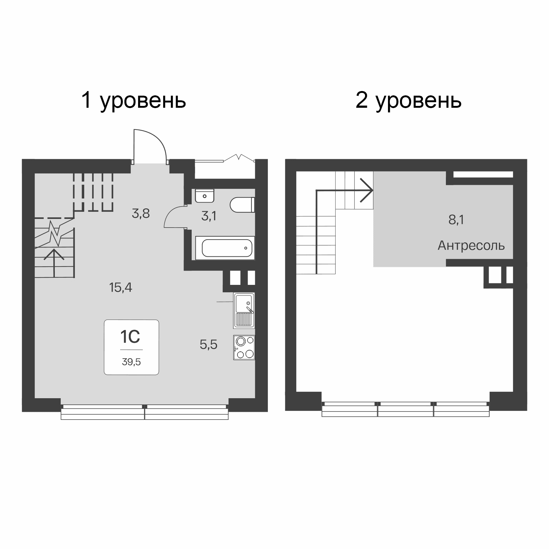 Студия, 39.5 м²