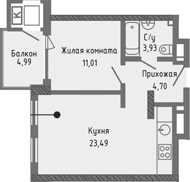 2-комн., 43.13 м²