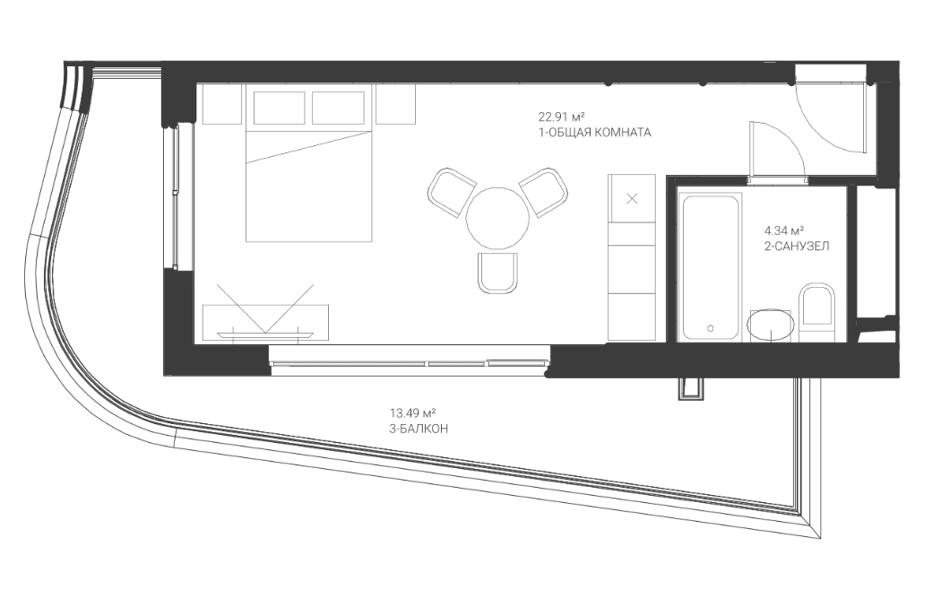 Студия, 27.25 м²
