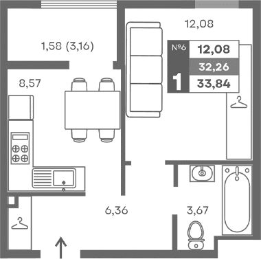 1-комн., 30.68 м²