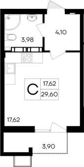 Студия, 25.7 м²