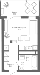Студия, 24.04 м²
