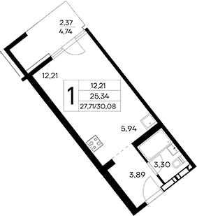 Студия, 27.71 м²